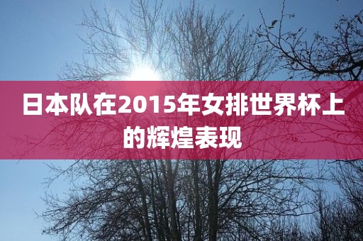 日本队在2015年女排世界杯上的辉煌表金炬实业股份有限公司现